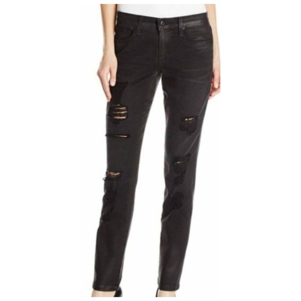 Joe's Jeans Coated Distressed Skinny Jeans Black Size 28 x 31 NWT Mid Rise